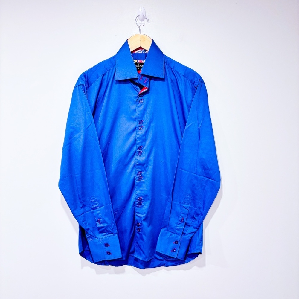 BERTIGO Bright Blue Dress Shirt‎ with Contrast Details | Medium *